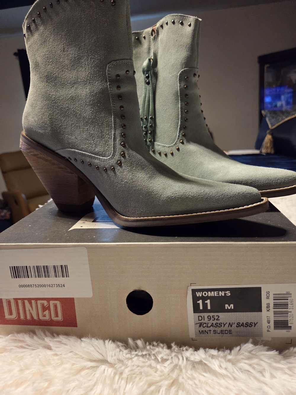 Women's Mint Suede Western Ankle Boots with Stud Detail - Picture 2 of 5